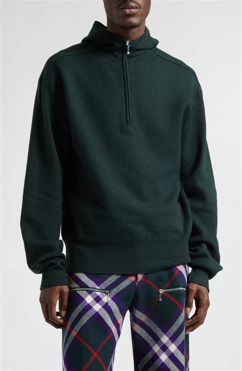 Burberry Half Zip Brushed Wool Hoodie Sweater 